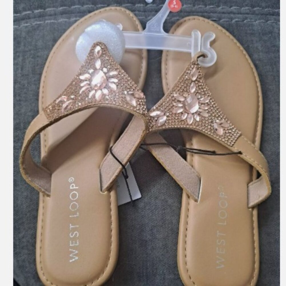 West Loop Women's Gem Thong Sandals tan brown Size S 5/6